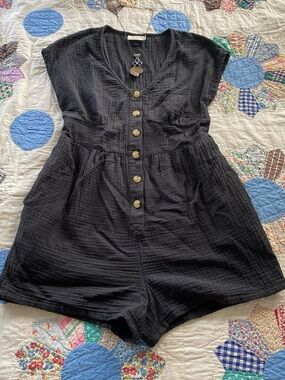 Universal Thread Boho Earthy Cottagecore Black Button Up 
Cotton Romper Sz S